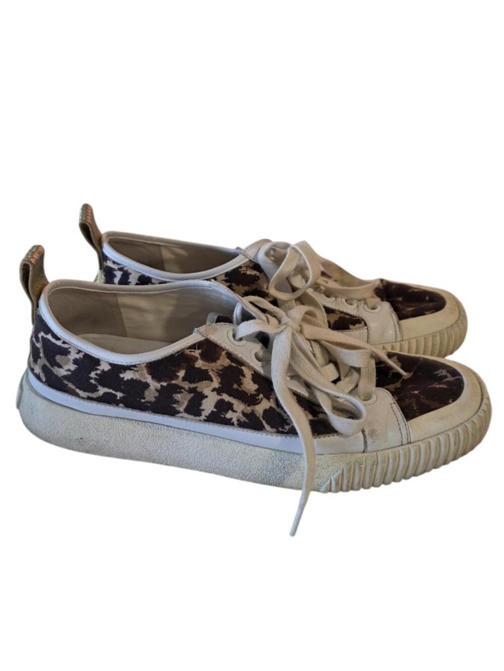 Veronica Beard Leopard Print Low-Top Sneakers - Black Brown Cream 8.5